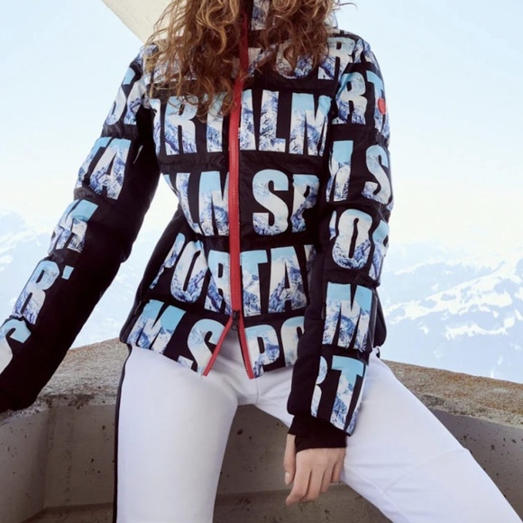 Sportalm Down jacket with lettering and mountain print size 34 38 - Picture 1 of 1